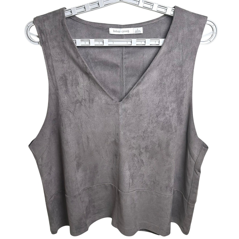 Bishop + Young Size Large Gray Faux Suede V-Neck Sleeveless Crop Top